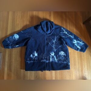 Vintage Willow Lane Blue Dog and Puppy Sherpa Zip Up Hoodie, Unsized (3X)
